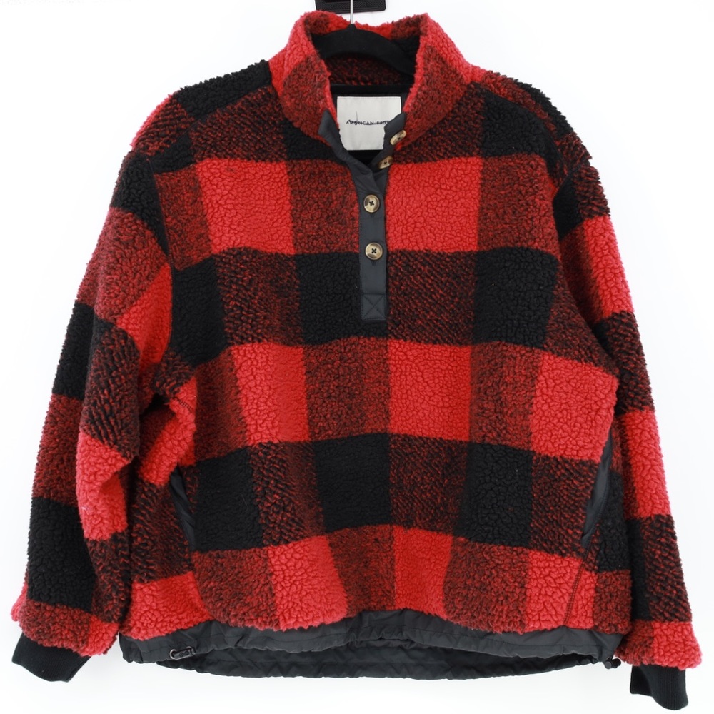 AMERICAN EAGLE FUZZY SHERPA PLAID POPOVER JACKET